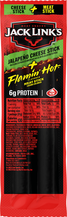 Bag of JALAPEÑO CHEESE STICK & FLAVORED MEAT STICK - FLAMIN' HOT